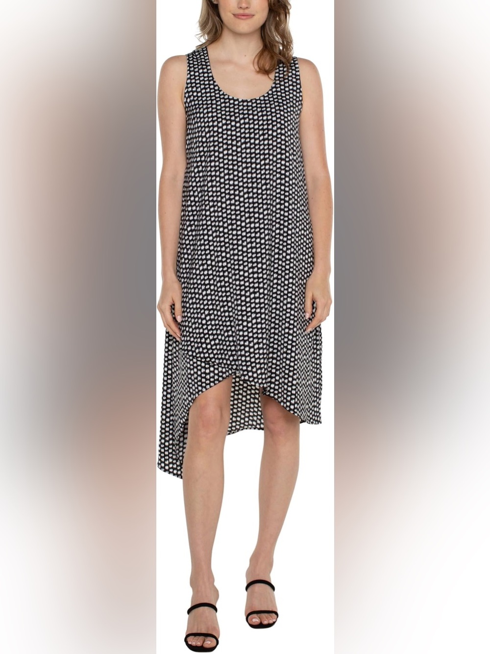 Liverpool Los Angeles Sleeveless Black White U-Neck Dress Asymmetric Hem L/XL